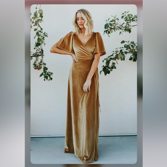 Velvet Wrap Maxi Dress Gold | Color: Gold | Size: Xl | Becscloset13's Closet